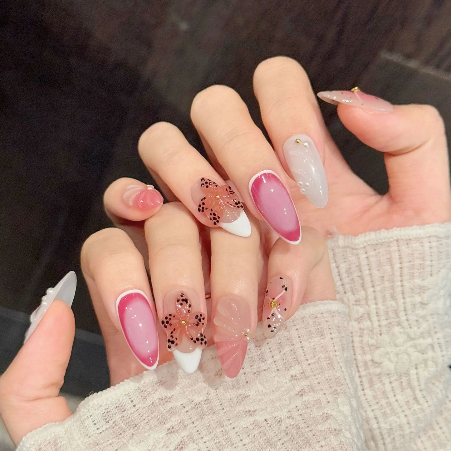 10PCS Almond Handmade Press On Nails,Fresh And Gentle,Suitable For Festivals Parties And Daily Wear.