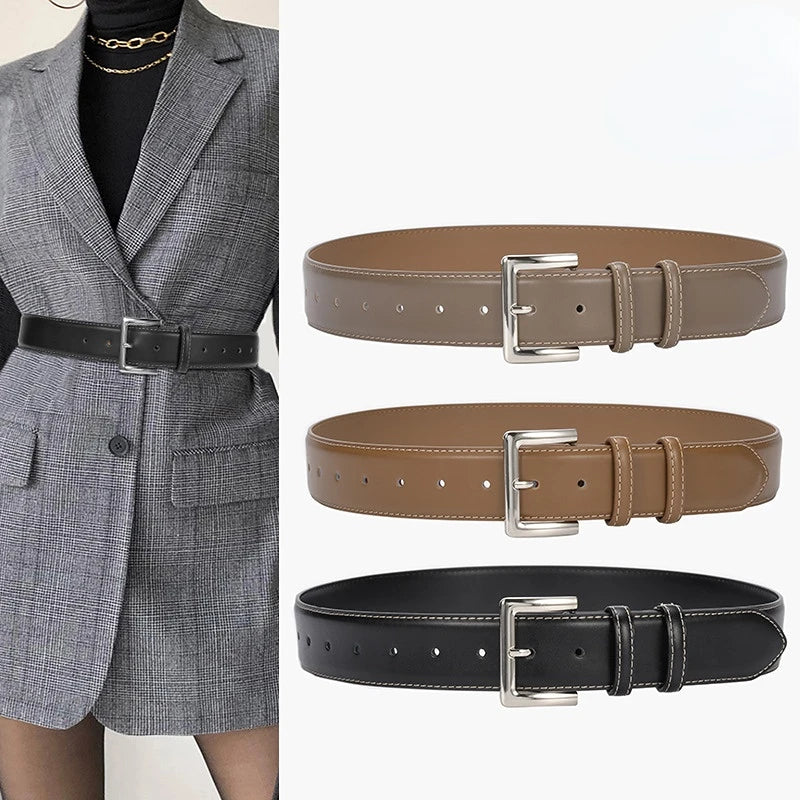 9 Colors Business Women Office Suits Trousers Belts Genuine Cow Leather Corset Dress Shirt Waist Belts Cowhide Femme Ceinture