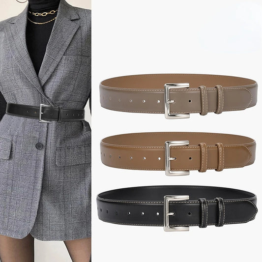 9 Colors Business Women Office Suits Trousers Belts Genuine Cow Leather Corset Dress Shirt Waist Belts Cowhide Femme Ceinture
