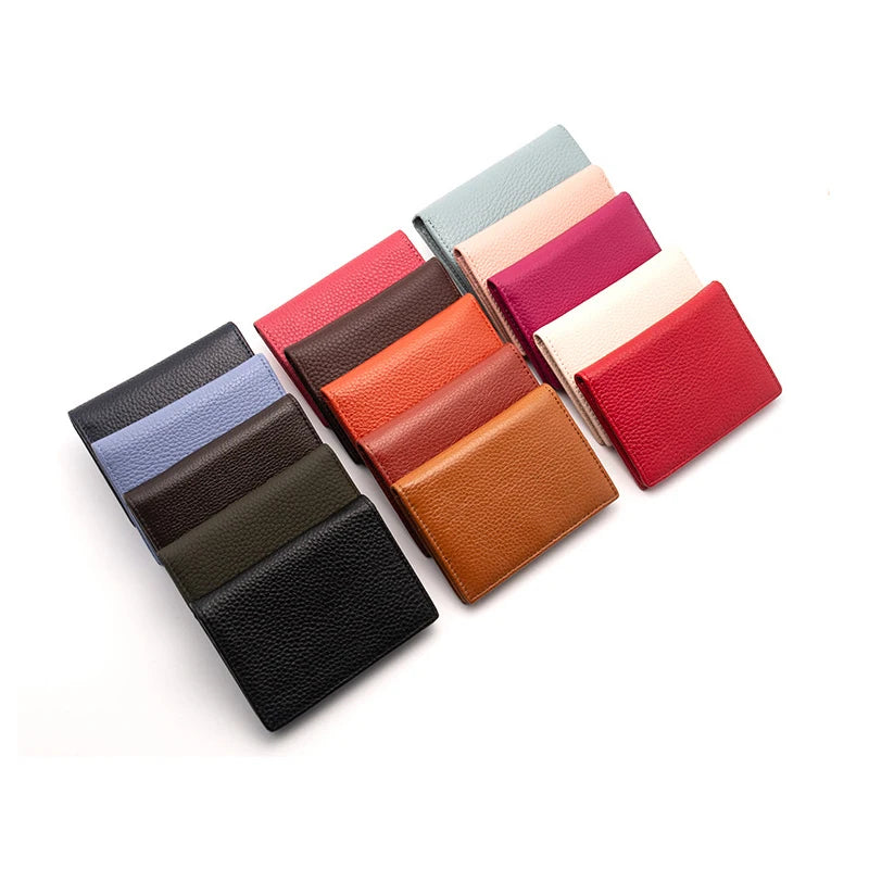 Dropshipping Custom Name Genuine Leather Men Women Business Card Holder Bifold Credit Card Case With ID Window