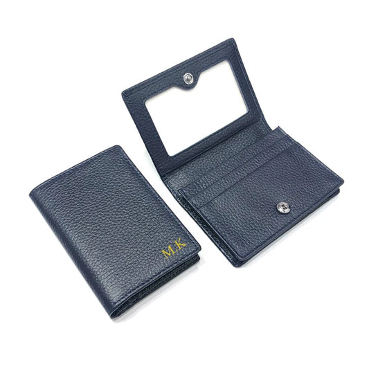 Dropshipping Custom Name Genuine Leather Men Women Business Card Holder Bifold Credit Card Case With ID Window