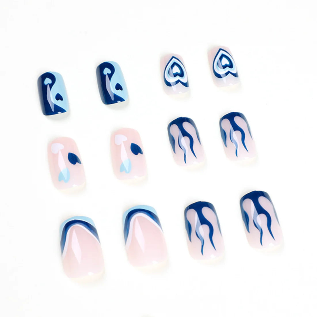 24Pcs Blue Flame Love Wearing False Nails Press On Nail Tips Full Cover Manicure Detachable Special Artificial Fake Nails Art