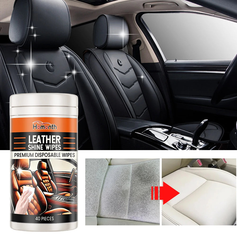 40Pcs Leather Cleaner & Conditioner Wipes Car Leather Wipes Conditioning Wipes Car Interior Cleaning Wet Wipe