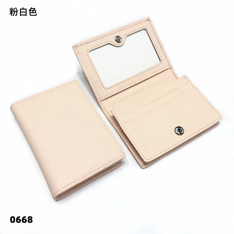 Dropshipping Custom Name Genuine Leather Men Women Business Card Holder Bifold Credit Card Case With ID Window