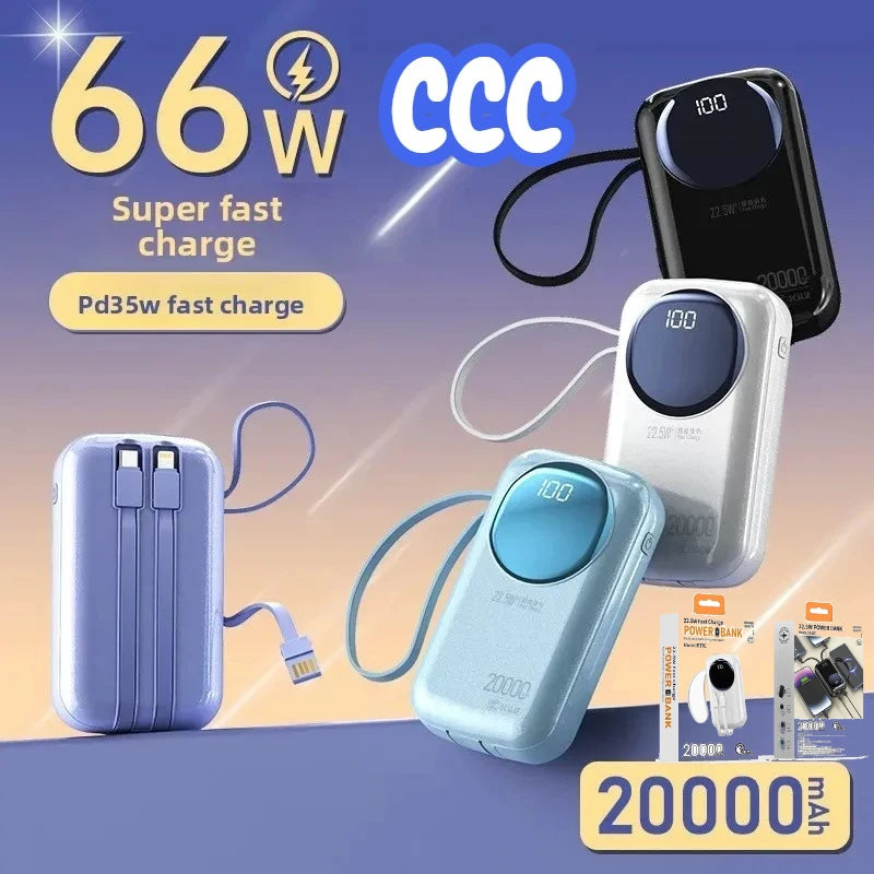 2025 New CCC Certified Power Bank – 22.5W Super Fast Charging with Built-in Cables 20000mAh  Charger Customizable R37C