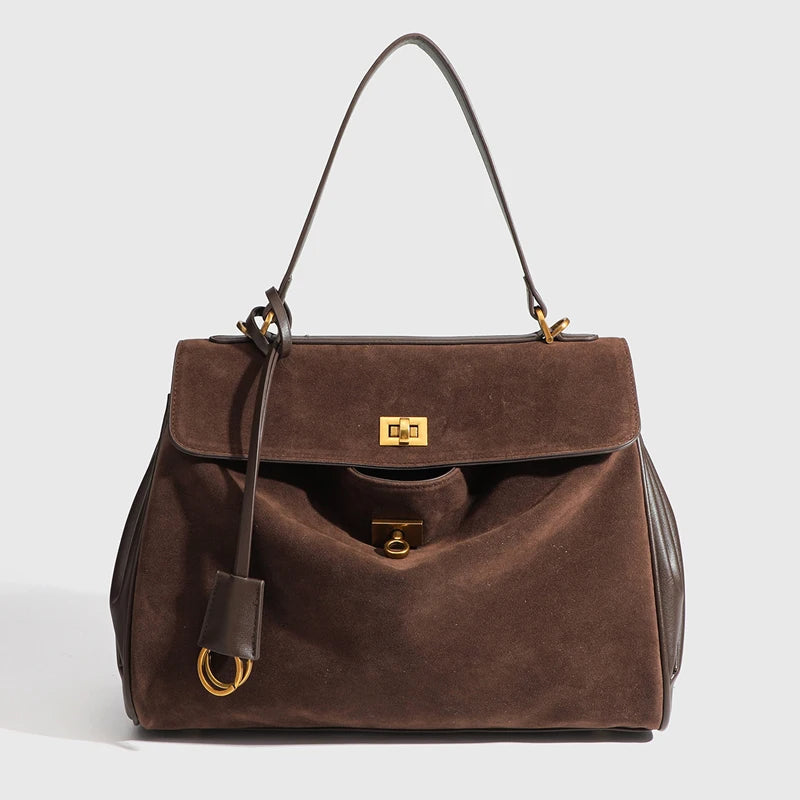Microfiber Leather Women's Business Briefcase Fashion Single Shoulder Diagonal Cross Handbag with Buckle Underarm Design