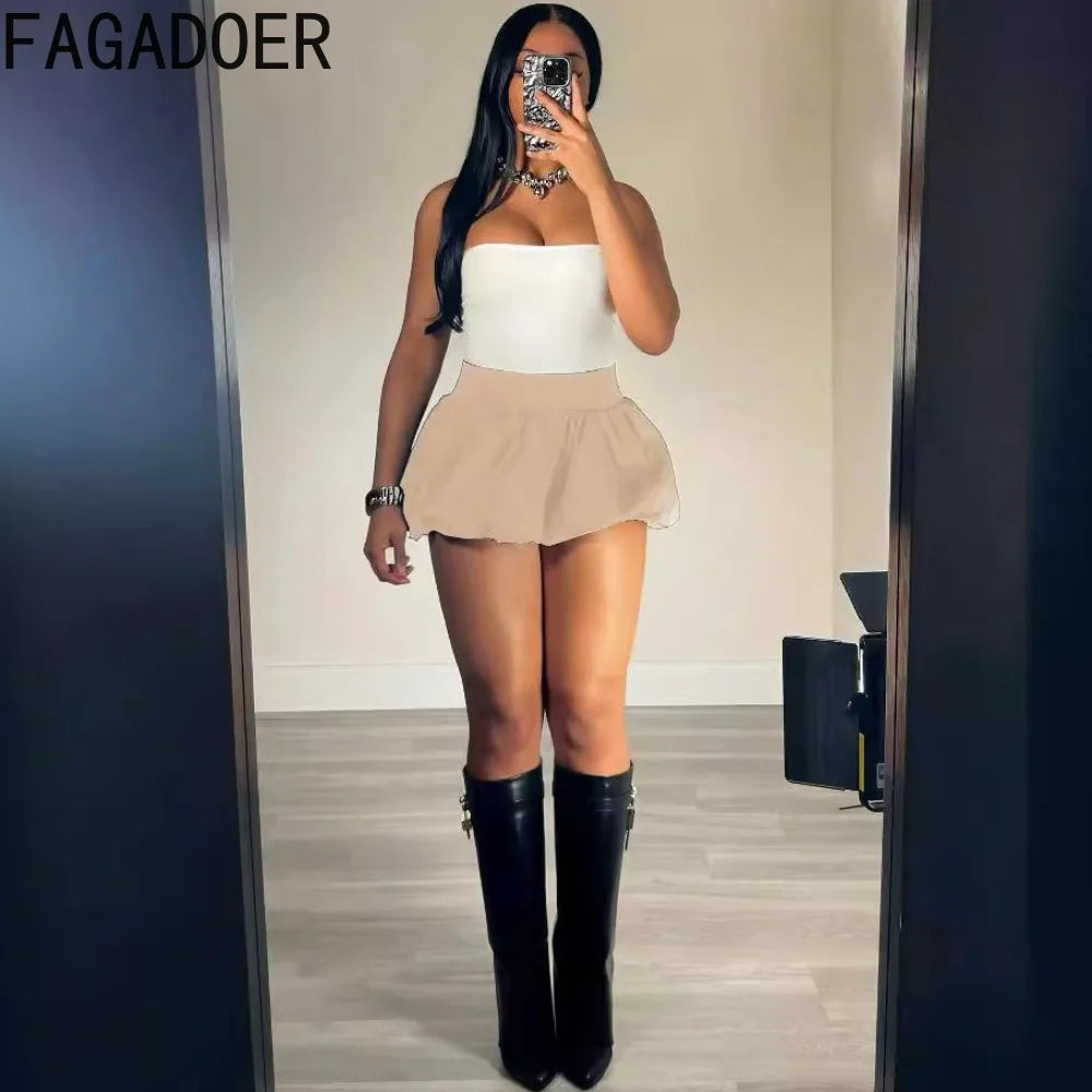 FAGADOER Fashion Solid Bubble Ruched Mini Skirts Women Elastic High Waist Slim Puff Skirts Summer New Female Matching Streetwear