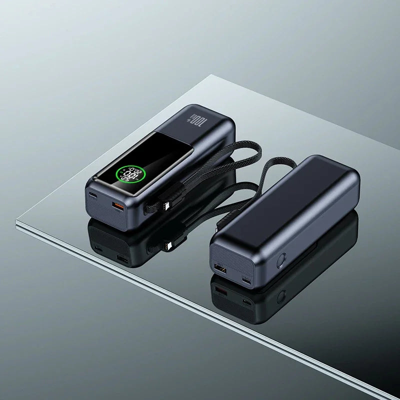 New 100W Super Fast Charging Power Bank with Built-in Cable High Capacity Portable Charger for Laptops Mobile Phones Tablets