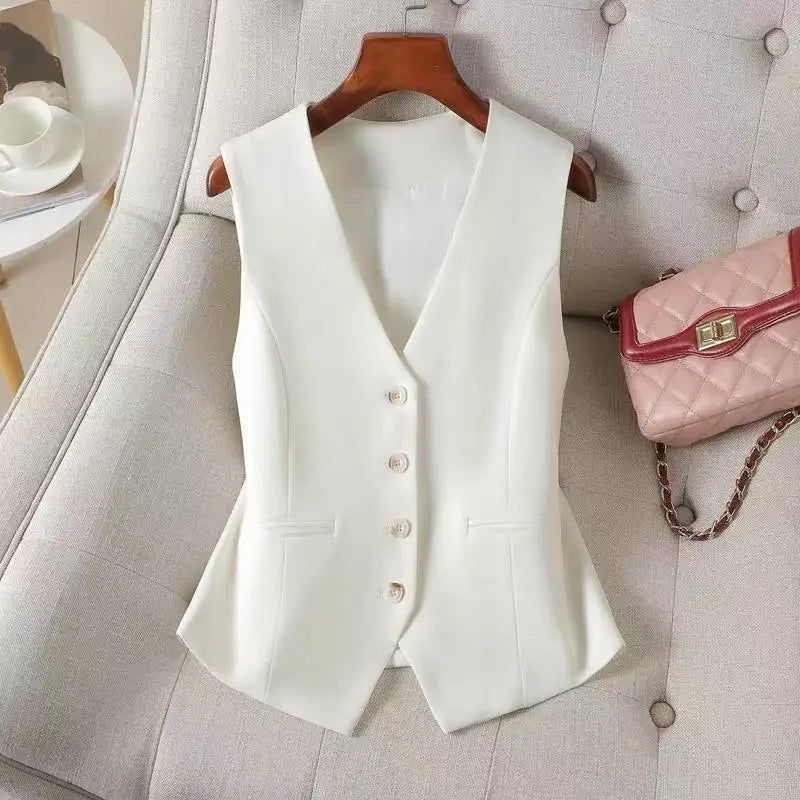 Women's Formal Business Vest Sleeveless Tailored Button Up Waistcoat Professional Office Outerwear Top Slim Fit Professional