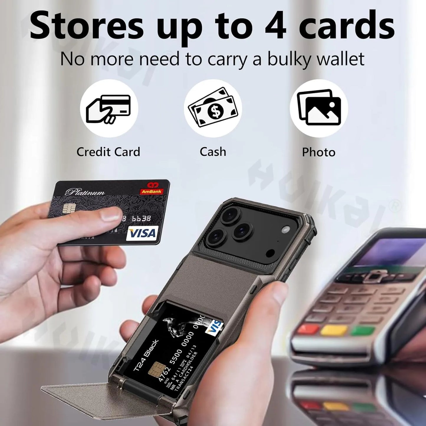 Card Holder Case For iPhone 17 Pro Max 17e 16 Pro Max 15 14 13 12 Heavy Duty Wallet Hidden Flip Slot Protective Hard Back Covers