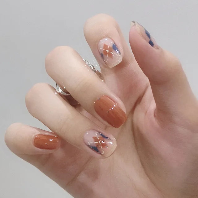 24Pcs Blue Flame Love Wearing False Nails Press On Nail Tips Full Cover Manicure Detachable Special Artificial Fake Nails Art