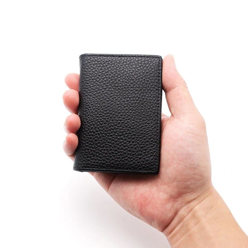 Dropshipping Custom Name Genuine Leather Men Women Business Card Holder Bifold Credit Card Case With ID Window