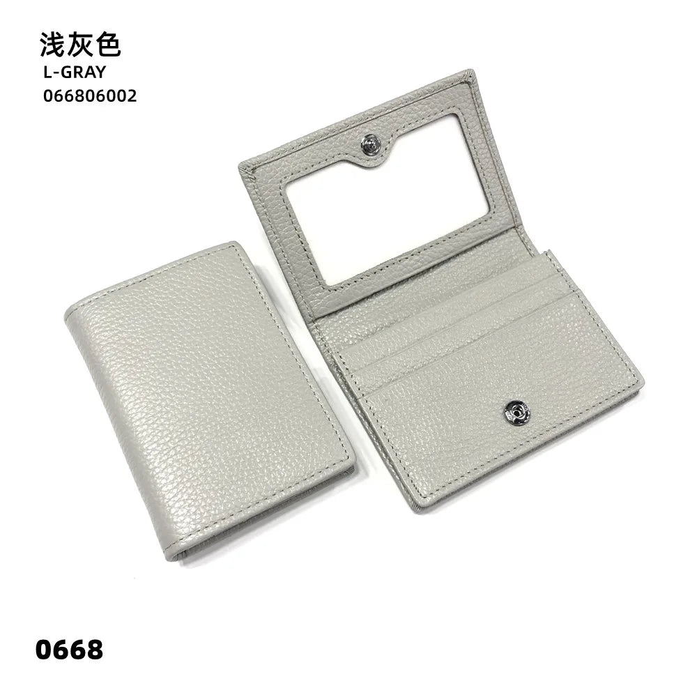 Dropshipping Custom Name Genuine Leather Men Women Business Card Holder Bifold Credit Card Case With ID Window