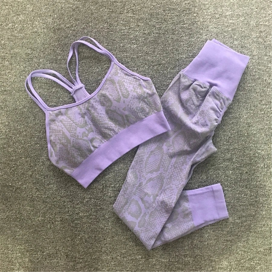 1PCS Snake Seamless Female Yoga Sets Scrunch Tracksuit Workout Gym Leggings Running Pants Women Sport Outfit Fitness Suits