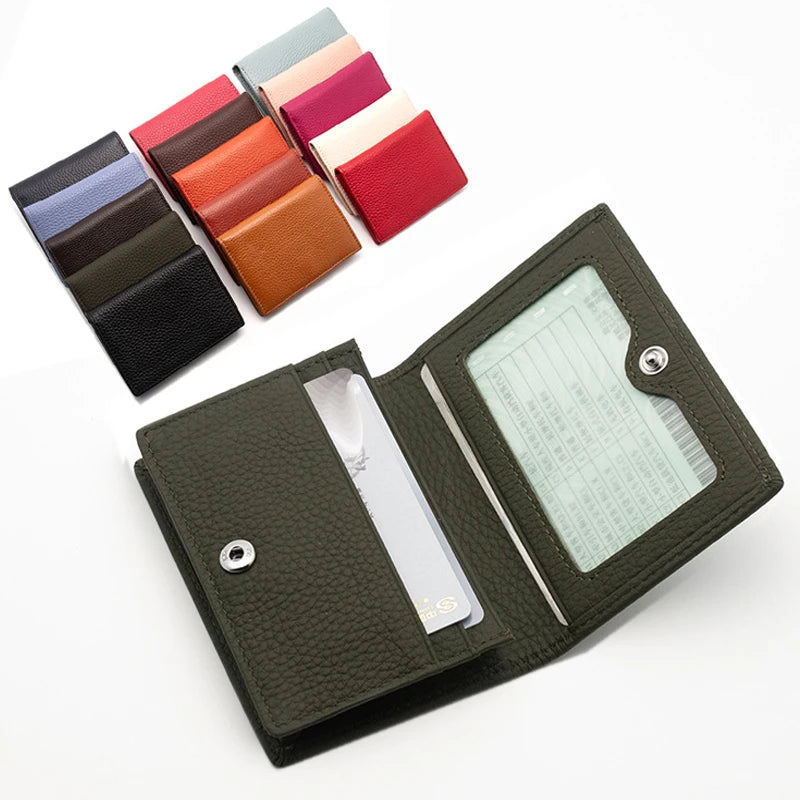 Dropshipping Custom Name Genuine Leather Men Women Business Card Holder Bifold Credit Card Case With ID Window
