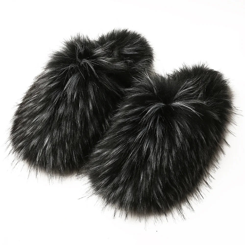 Women's Fuzzy Slippers for Fall and Winter, Home Use, Fleece-Lined, Warm, Faux Fur, Non-Slip, Toe-Covered, Fuzzy Slippers