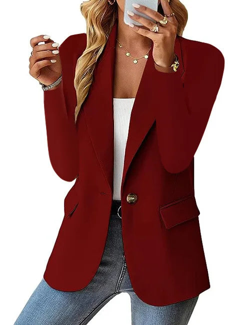 Women's Business Blazer Long Sweater Cardigan Lapel Long Sleeve Solid Button Casual Elegant Jacket Coat Trendy Loose Outwear
