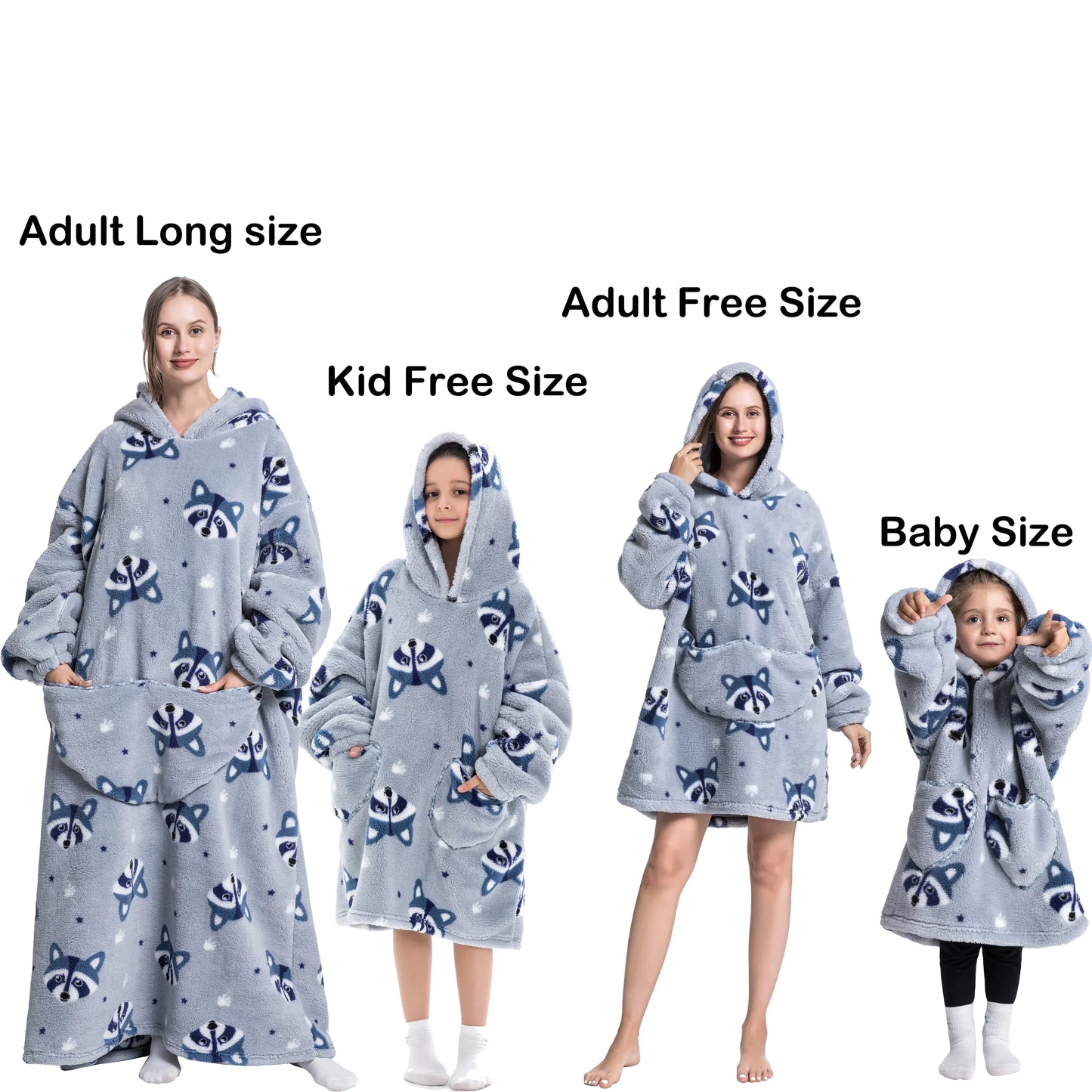Flannel Blanket with Sleeves Winter Hoodies Sweatshirt   Fleece Giant Wearable Blanket Hoodie Oversized for adults kids babys