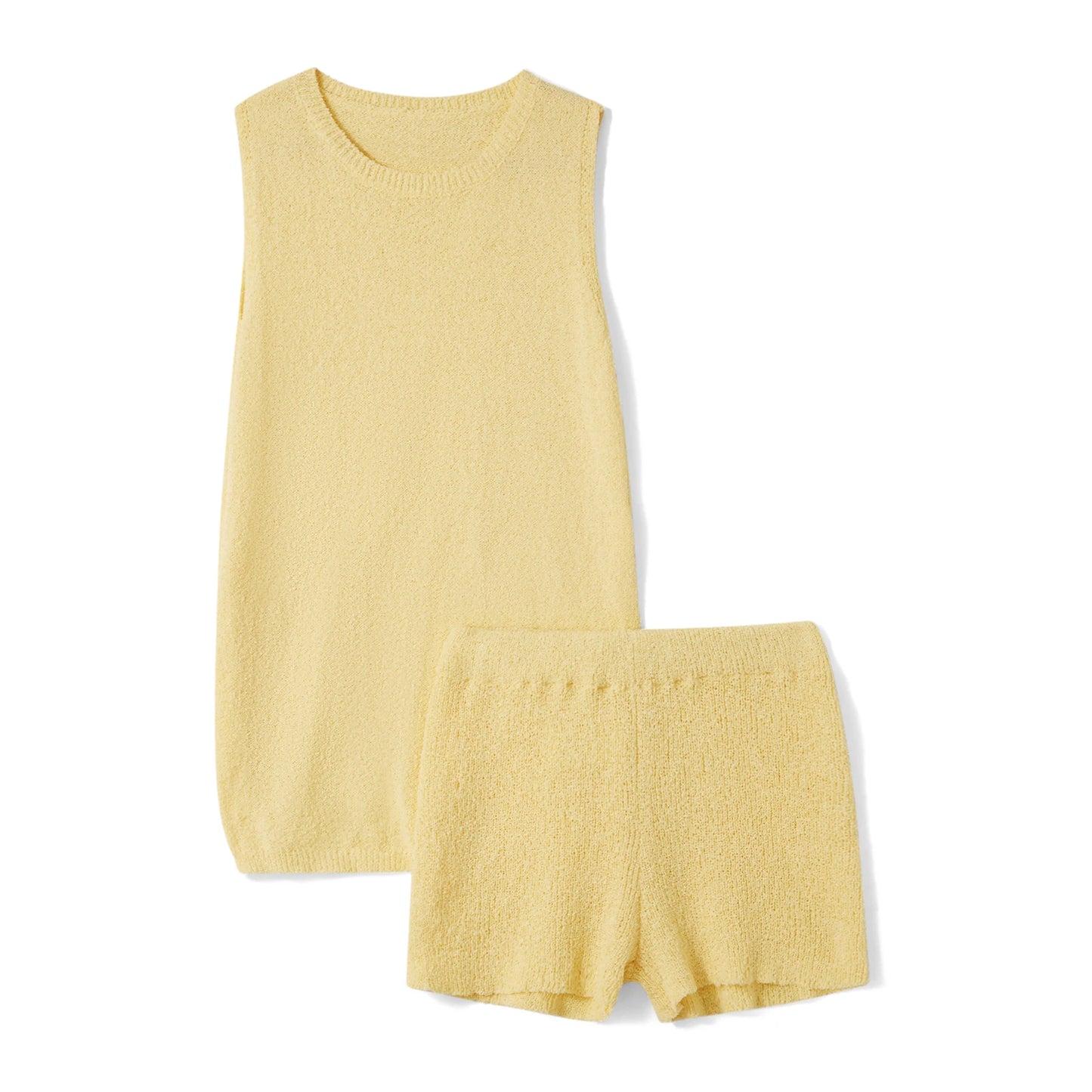 Combhasaki Women's Knitted Set Sleeveless Crew Neck High Slit Pullover Tank Tops with Elastic Waist Skinny Shorts Summer Outfits