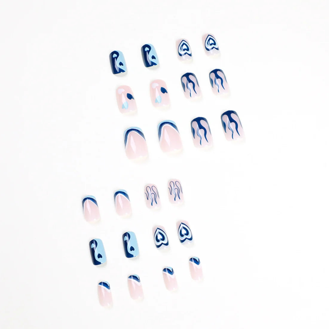 24Pcs Blue Flame Love Wearing False Nails Press On Nail Tips Full Cover Manicure Detachable Special Artificial Fake Nails Art