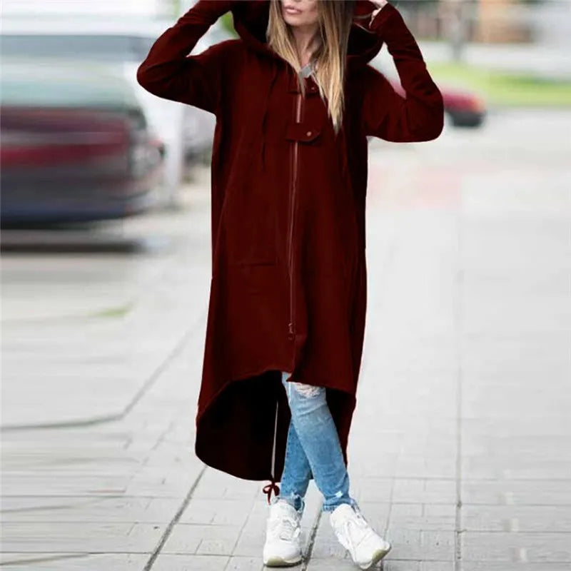 Women's Long Zipper Coat Jacket Spring Hoodie Sweatshirt Zip Up Jacket Tops Corduroy Long Sleeve Personality Street Hoodies