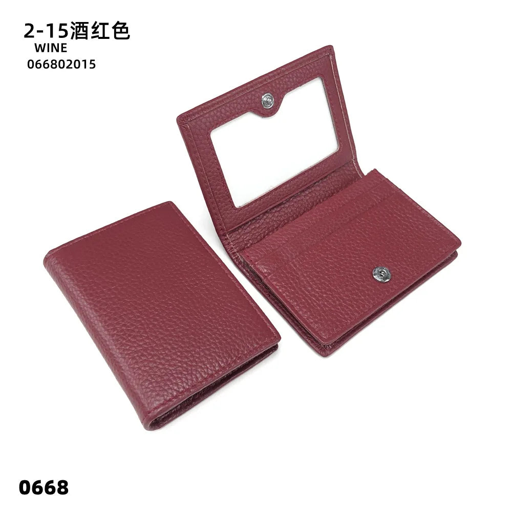 Dropshipping Custom Name Genuine Leather Men Women Business Card Holder Bifold Credit Card Case With ID Window