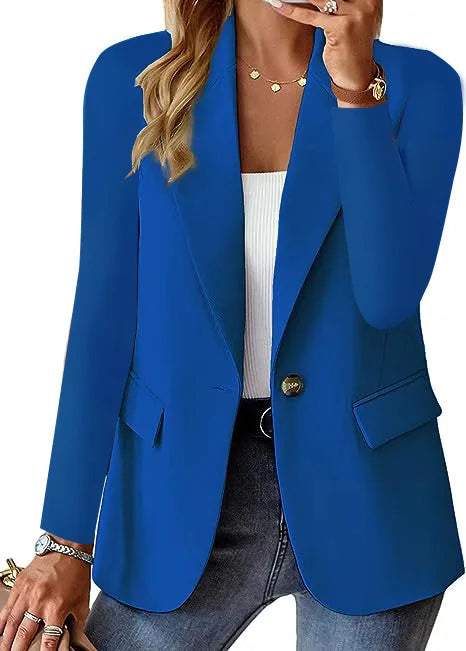Women's Business Blazer Long Sweater Cardigan Lapel Long Sleeve Solid Button Casual Elegant Jacket Coat Trendy Loose Outwear