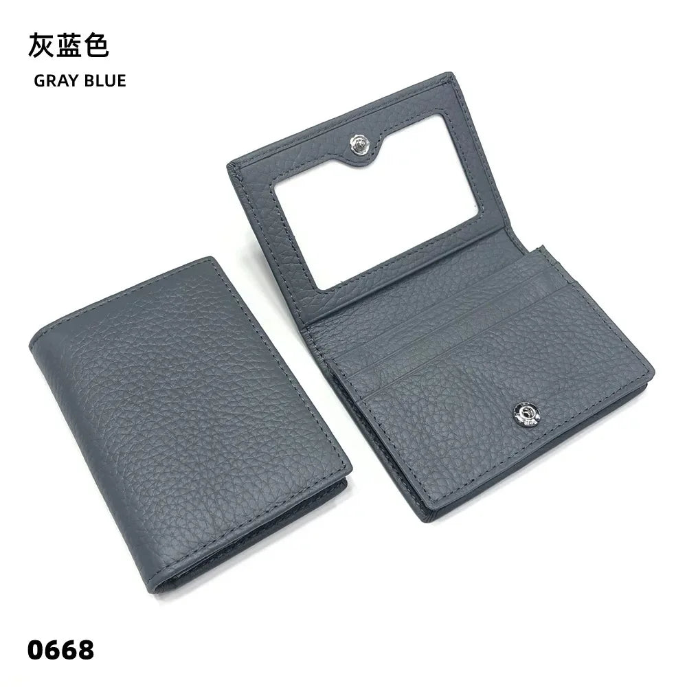 Dropshipping Custom Name Genuine Leather Men Women Business Card Holder Bifold Credit Card Case With ID Window