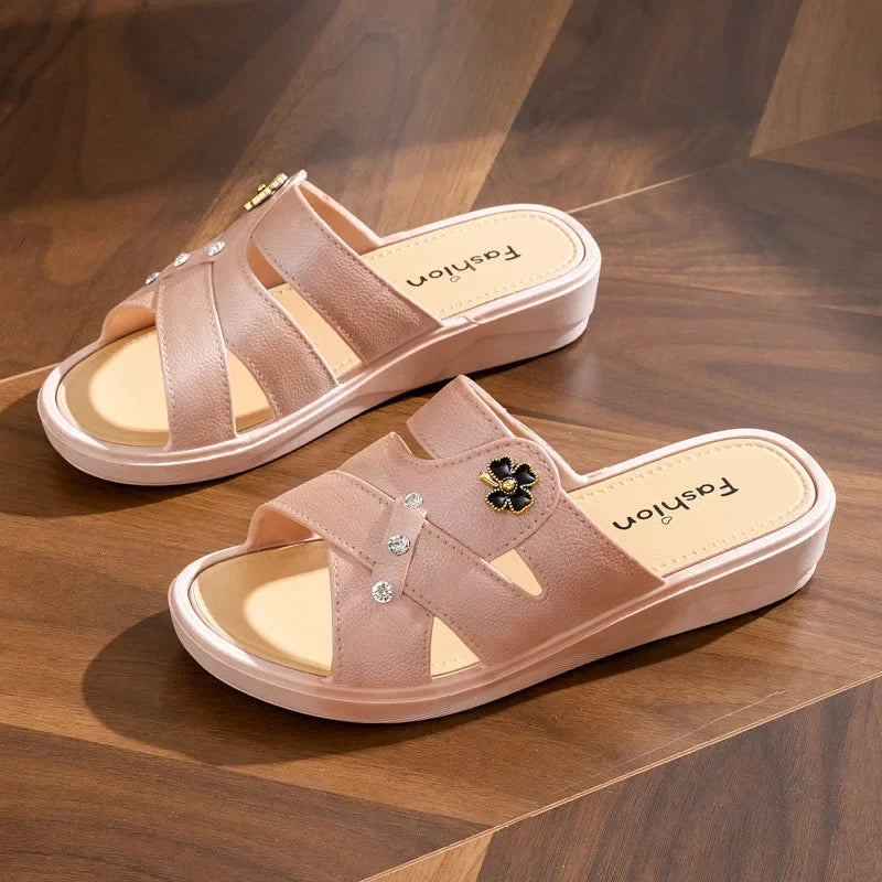 Women Shoes Summer Slippers Women Wear Outside Thick Sole Wedge Heels Fashion Slippers Soft Bottom Mother Shoes Zapatos De Mujer