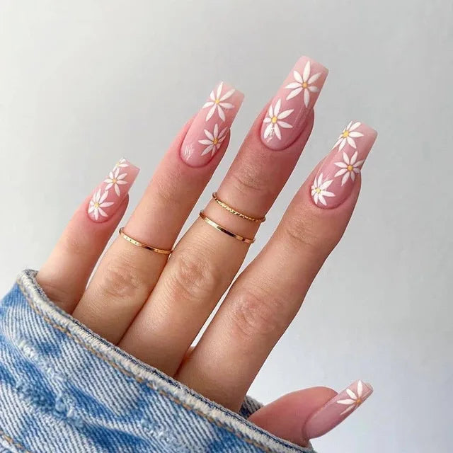24Pcs Blue Flame Love Wearing False Nails Press On Nail Tips Full Cover Manicure Detachable Special Artificial Fake Nails Art