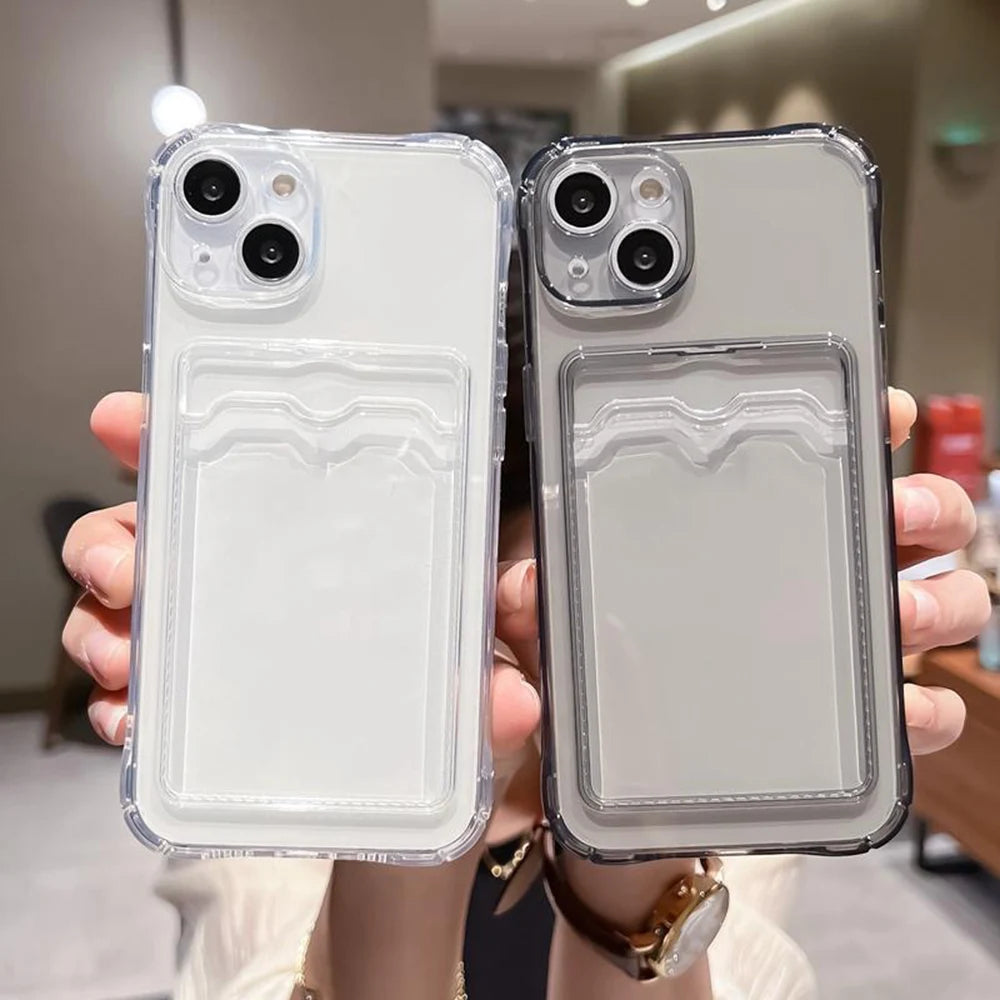 Transparent Card Bag Holder Phone Case For iPhone 17 Pro Max 11 12 13 14 15 16 Pro Max Air 7 8 Plus XR XS SE 2020 SE 2022 Cover