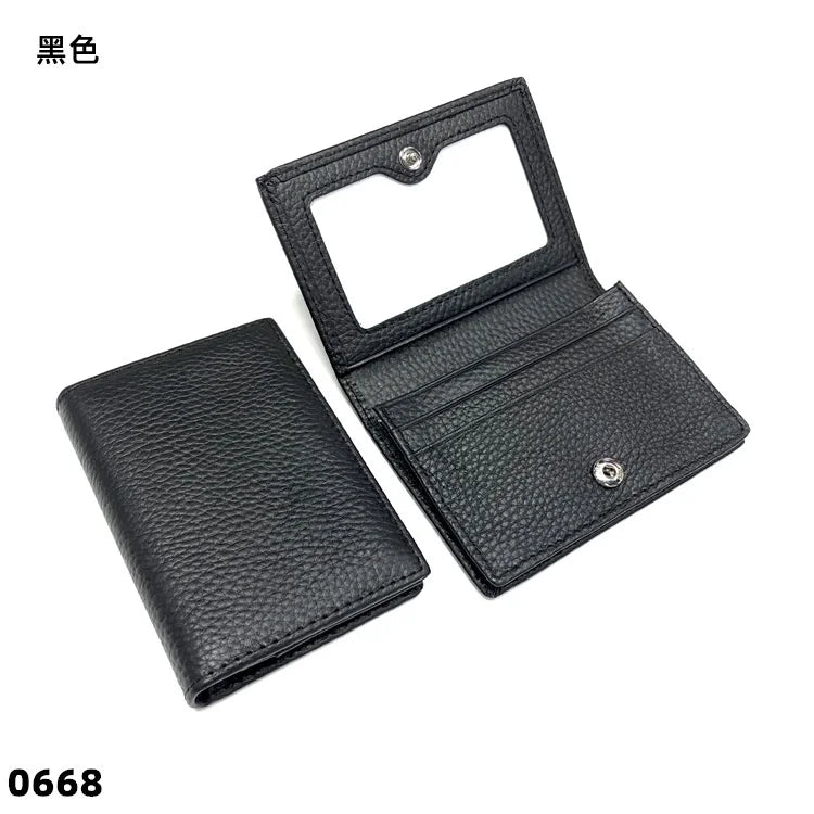 Dropshipping Custom Name Genuine Leather Men Women Business Card Holder Bifold Credit Card Case With ID Window