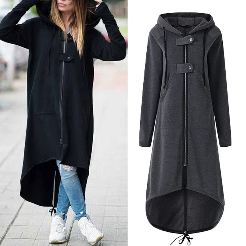 Women's Long Zipper Coat Jacket Spring Hoodie Sweatshirt Zip Up Jacket Tops Corduroy Long Sleeve Personality Street Hoodies