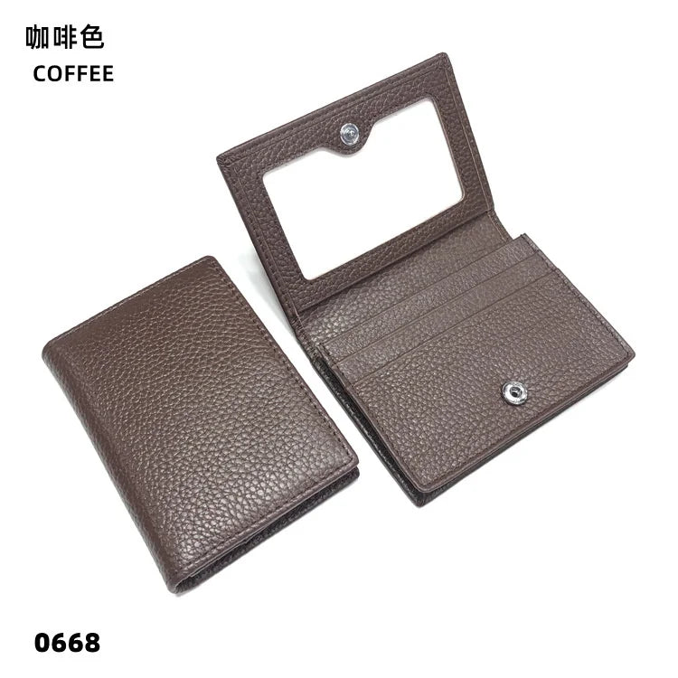 Dropshipping Custom Name Genuine Leather Men Women Business Card Holder Bifold Credit Card Case With ID Window