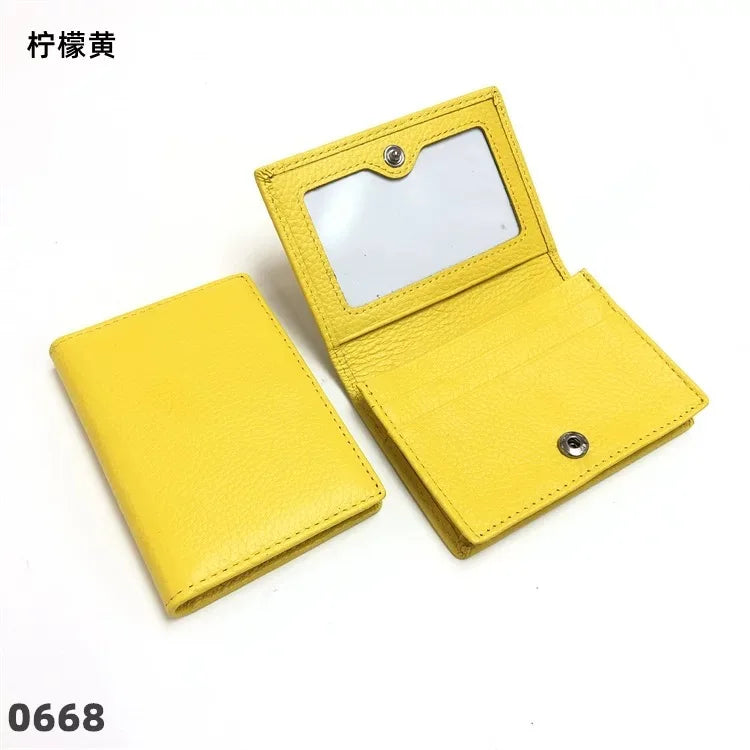 Dropshipping Custom Name Genuine Leather Men Women Business Card Holder Bifold Credit Card Case With ID Window