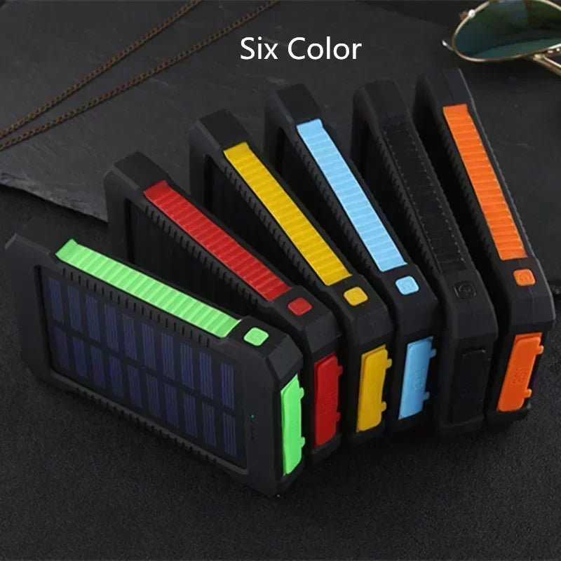 200000mAh Portable Solar Power Bank, External Battery, Fast Charging, Waterproof, with SOS Flashlight Emergency Power Supply New