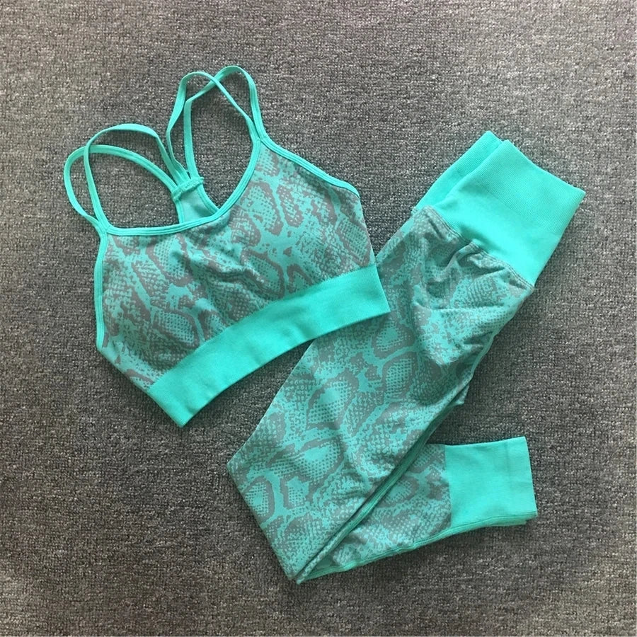 1PCS Snake Seamless Female Yoga Sets Scrunch Tracksuit Workout Gym Leggings Running Pants Women Sport Outfit Fitness Suits