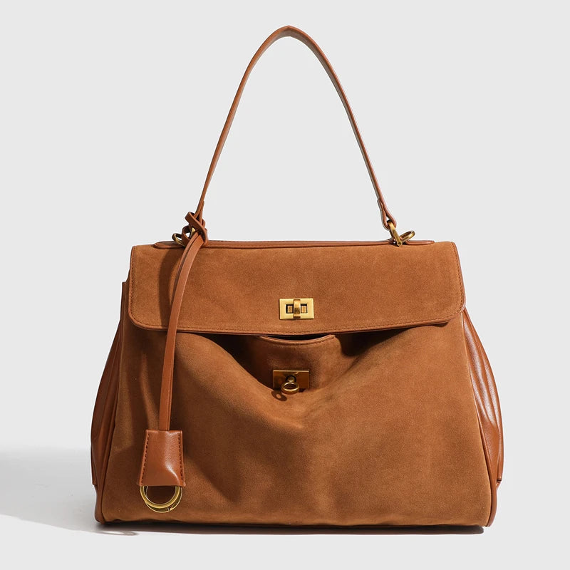 Microfiber Leather Women's Business Briefcase Fashion Single Shoulder Diagonal Cross Handbag with Buckle Underarm Design