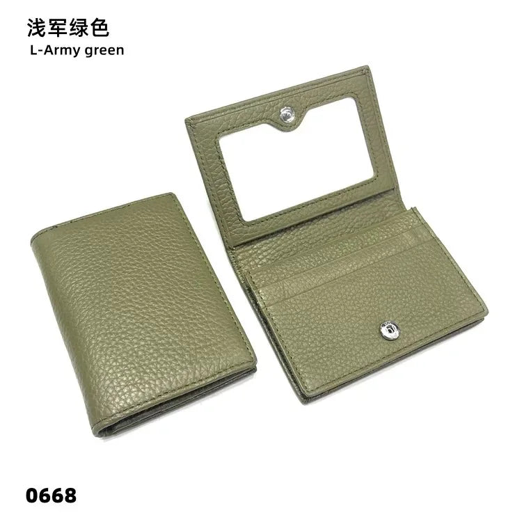 Dropshipping Custom Name Genuine Leather Men Women Business Card Holder Bifold Credit Card Case With ID Window