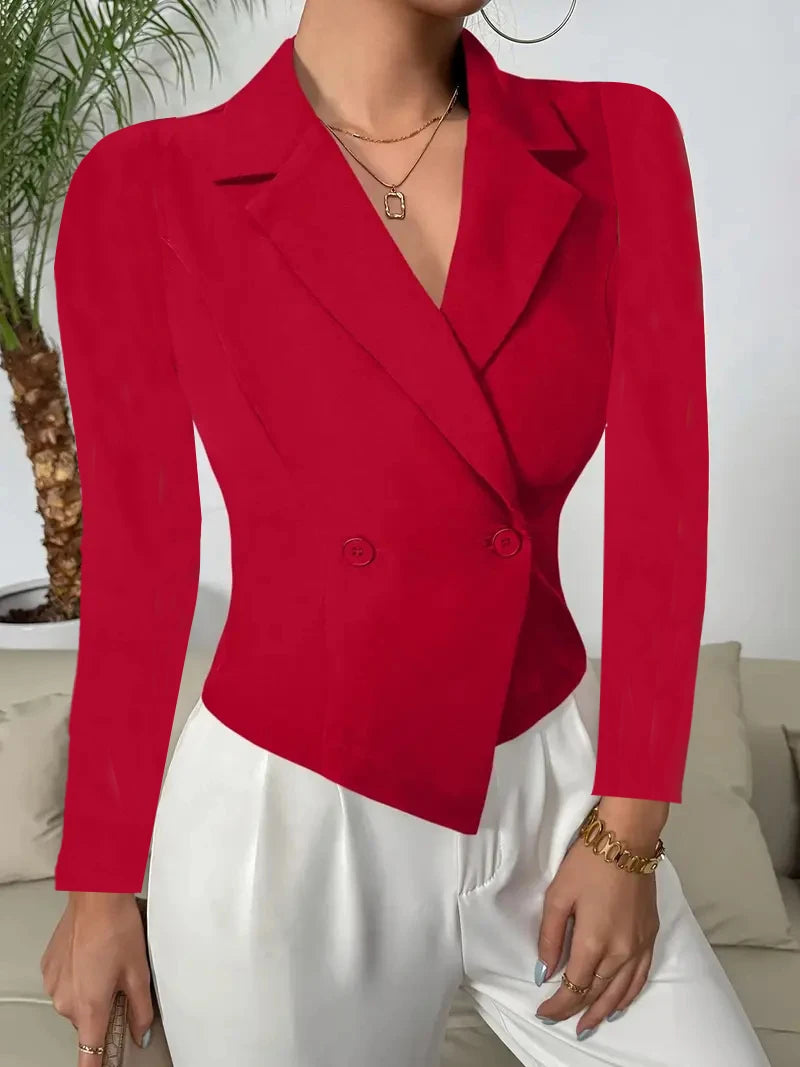 Women Business Casual Slim Ruched Buttons Blazers Notch Lapel Long Sleeve Work Office Blazer
