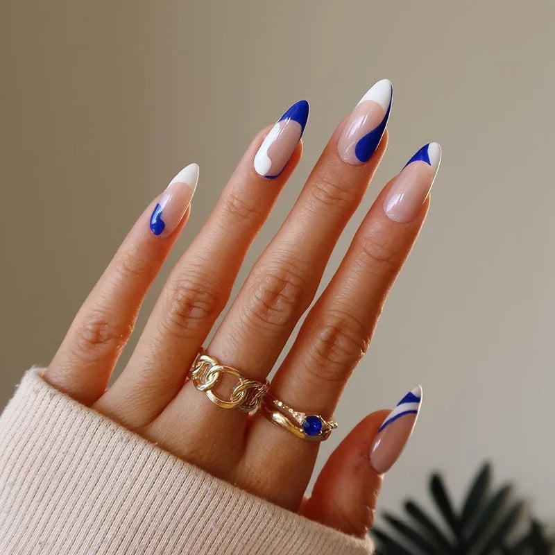 24Pcs Blue Flame Love Wearing False Nails Press On Nail Tips Full Cover Manicure Detachable Special Artificial Fake Nails Art