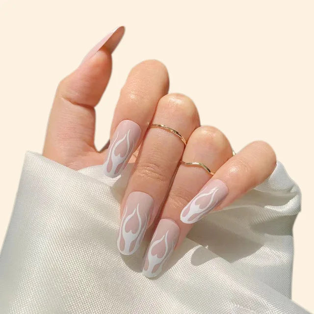 24Pcs Blue Flame Love Wearing False Nails Press On Nail Tips Full Cover Manicure Detachable Special Artificial Fake Nails Art