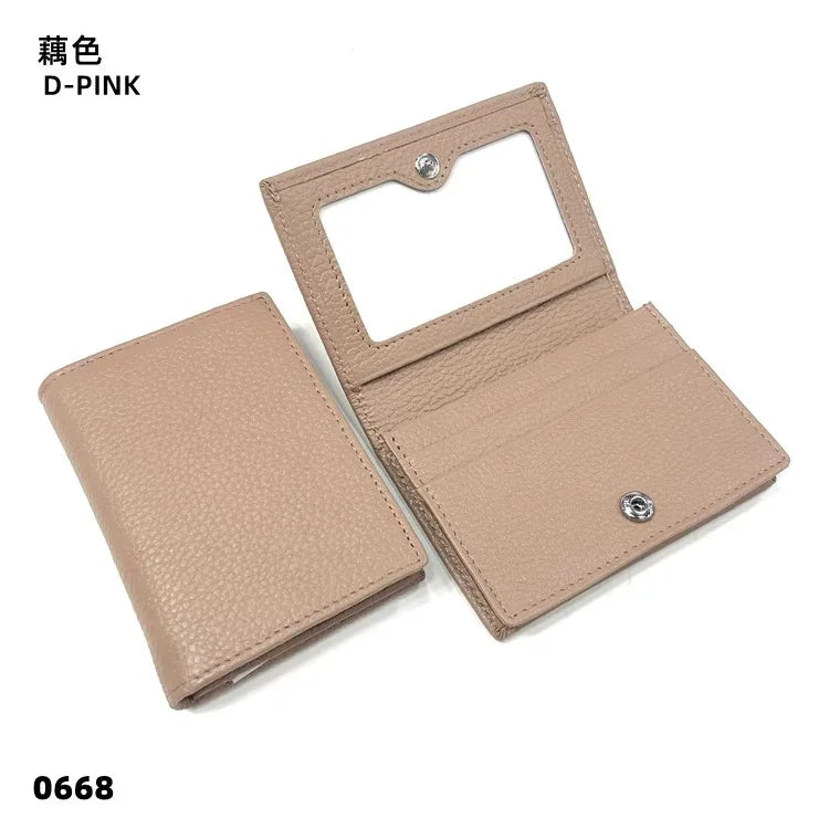 Dropshipping Custom Name Genuine Leather Men Women Business Card Holder Bifold Credit Card Case With ID Window