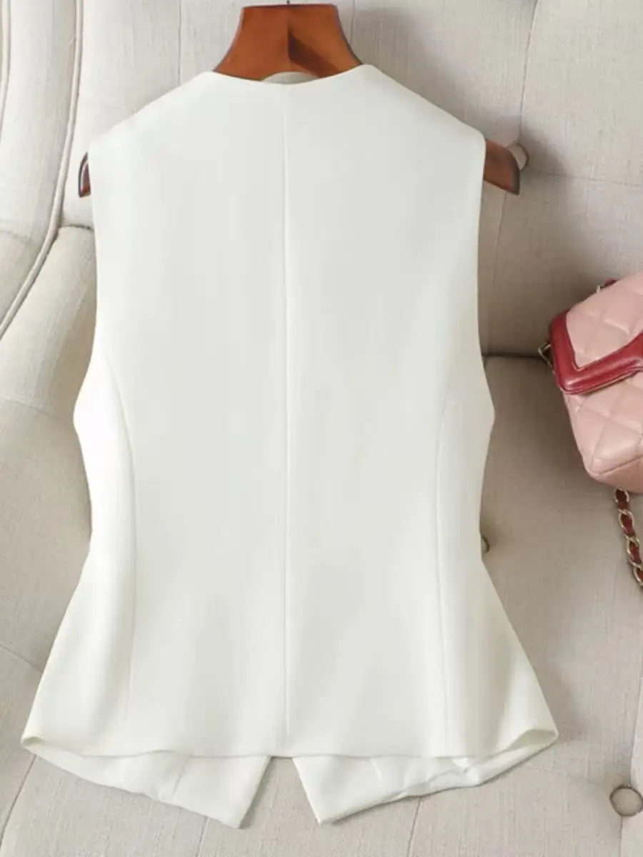 Women's Formal Business Vest Sleeveless Tailored Button Up Waistcoat Professional Office Outerwear Top Slim Fit Professional
