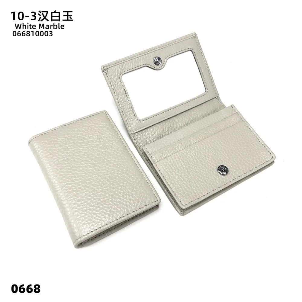 Dropshipping Custom Name Genuine Leather Men Women Business Card Holder Bifold Credit Card Case With ID Window