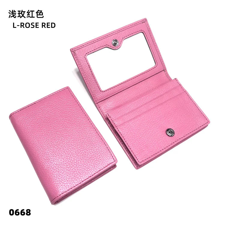 Dropshipping Custom Name Genuine Leather Men Women Business Card Holder Bifold Credit Card Case With ID Window