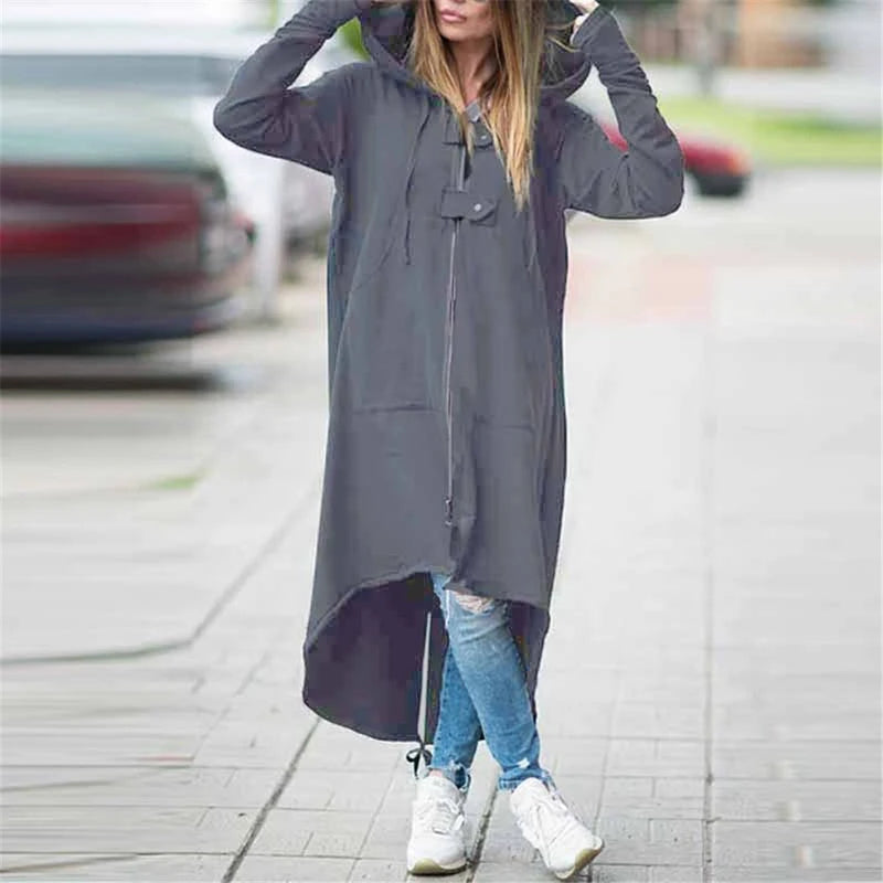 Women's Long Zipper Coat Jacket Spring Hoodie Sweatshirt Zip Up Jacket Tops Corduroy Long Sleeve Personality Street Hoodies