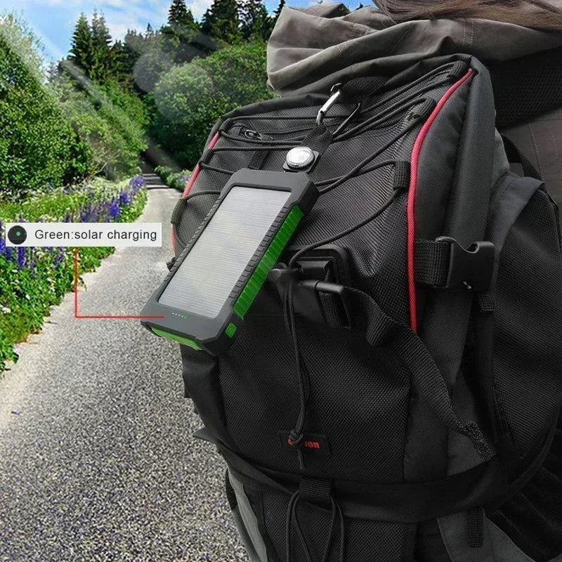 200000mAh Portable Solar Power Bank, External Battery, Fast Charging, Waterproof, with SOS Flashlight Emergency Power Supply New