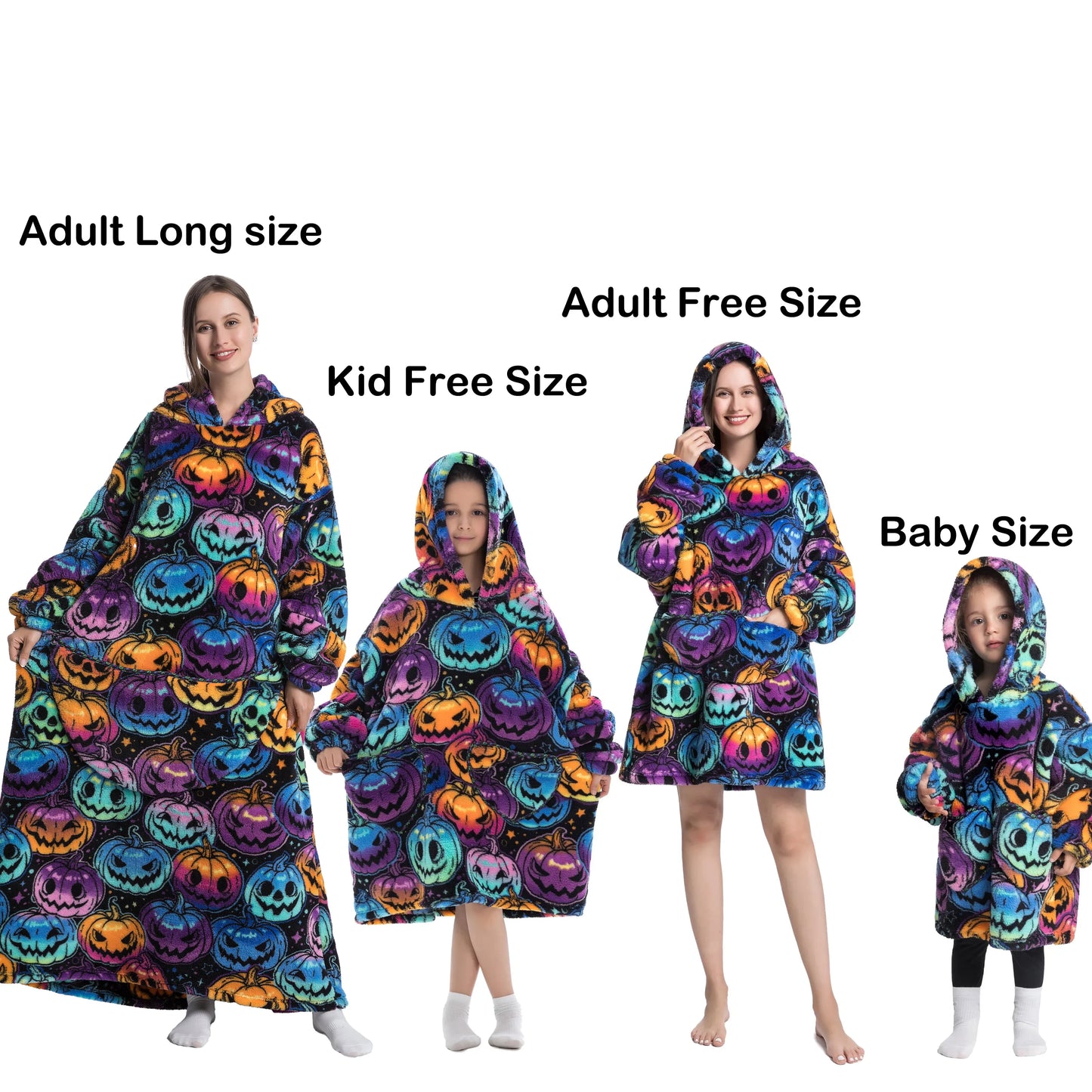 Flannel Blanket with Sleeves Winter Hoodies Sweatshirt   Fleece Giant Wearable Blanket Hoodie Oversized for adults kids babys