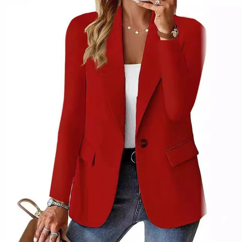 Women's Business Blazer Long Sweater Cardigan Lapel Long Sleeve Solid Button Casual Elegant Jacket Coat Trendy Loose Outwear